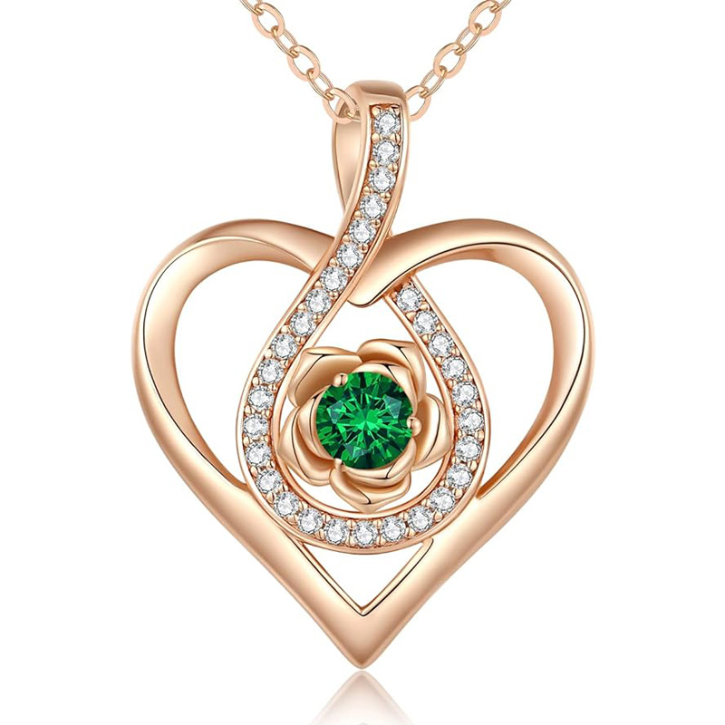 Sotiya 12 Birthstones Heart Rose Round Cut Necklace Sterling Silver-Sotiya