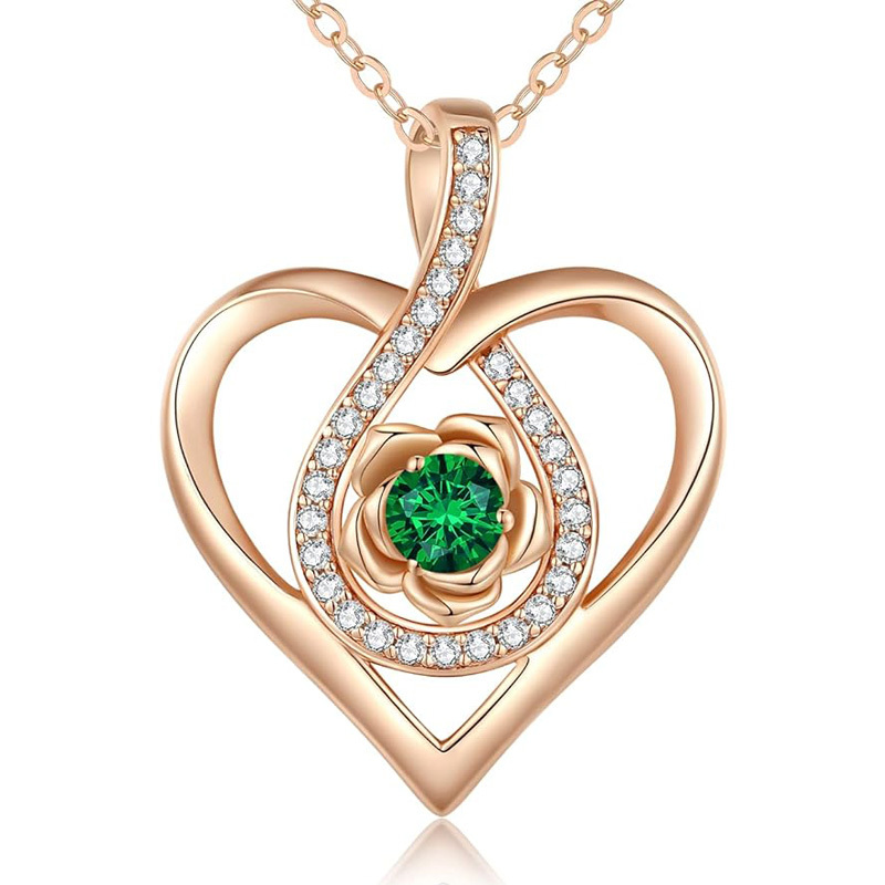 Sotiya 12 Birthstones Heart Rose Round Cut Necklace Sterling Silver-Sotiya