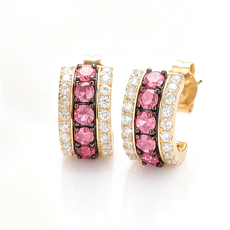 Sotiya Three-Row Round Cut Stud Earrings Sterling Silver-Sotiya