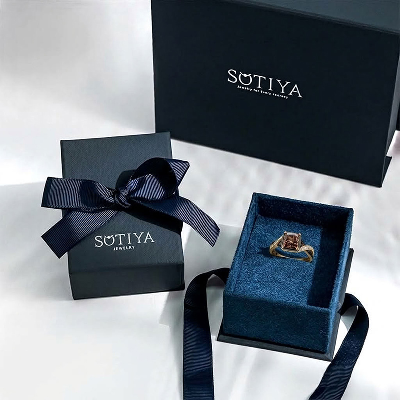 Sotiya Two Tone Twist Cushion Cut Coffee Engagement Ring Sterling Silver