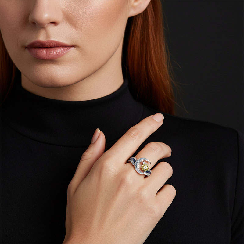 Sotiya Artist Collection Famous Painting Starry Night Round Cut Cocktail Ring Sterling Silver-Sotiya