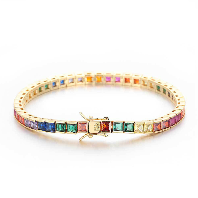 Sotiya Multi Colored Rainbow Radiant Cut Tennis Bracelet-Sotiya