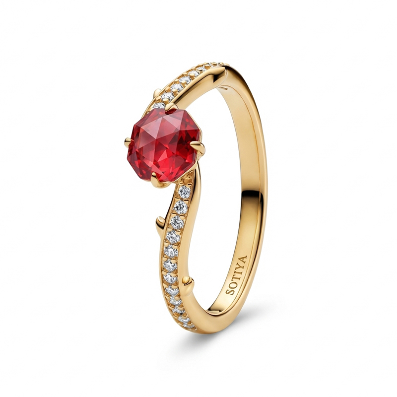 Sotiya Enchanted Rose Thorn Design Octagon Engagement Ring Sterling Silver-Sotiya