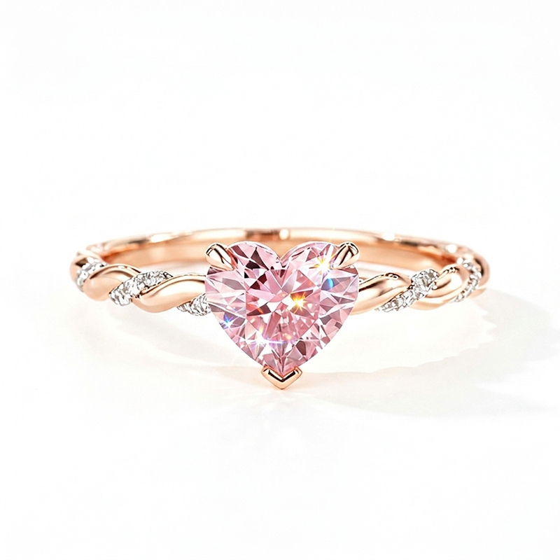 Sotiya Twist Heart Cut Pink VVS Moissanite Engagement Ring Sterling Silver