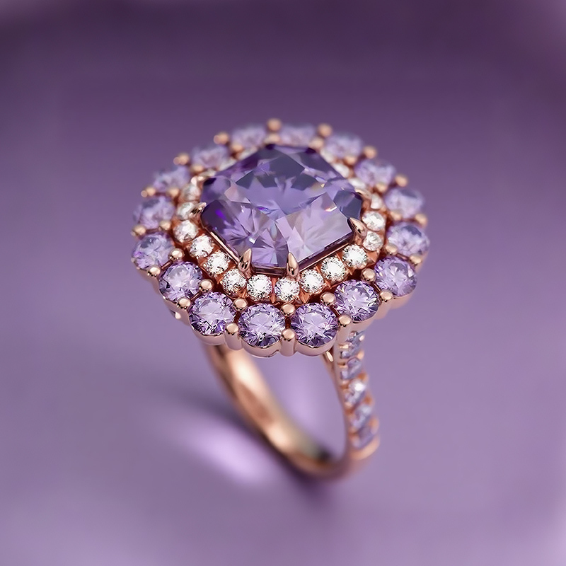 Sotiya Cathedral Double Halo Amethyst Purple Asscher Cut Engagement Ring Sterling Silver-Sotiya