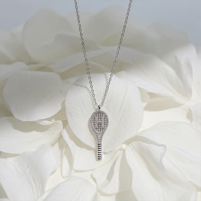 Sotiya Personalized Initial 26 Letters Tennis Racket Necklace Sterling Silver-Sotiya