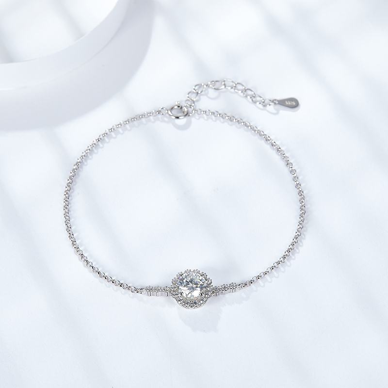 Sotiya Halo Round Cut Moissanite Bracelet Sterling Silver-Sotiya