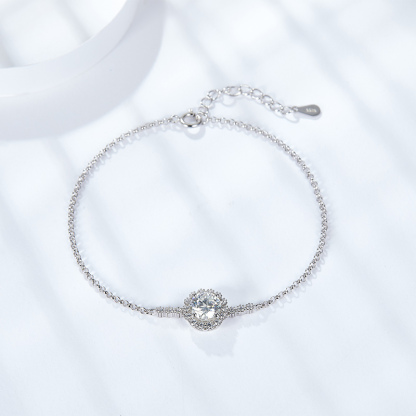 Sotiya Halo Round Cut Moissanite Bracelet Sterling Silver-Sotiya