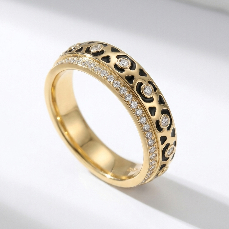 Sotiya Leopard Print Black Enamel Eternity Ring Sterling Silver-Sotiya