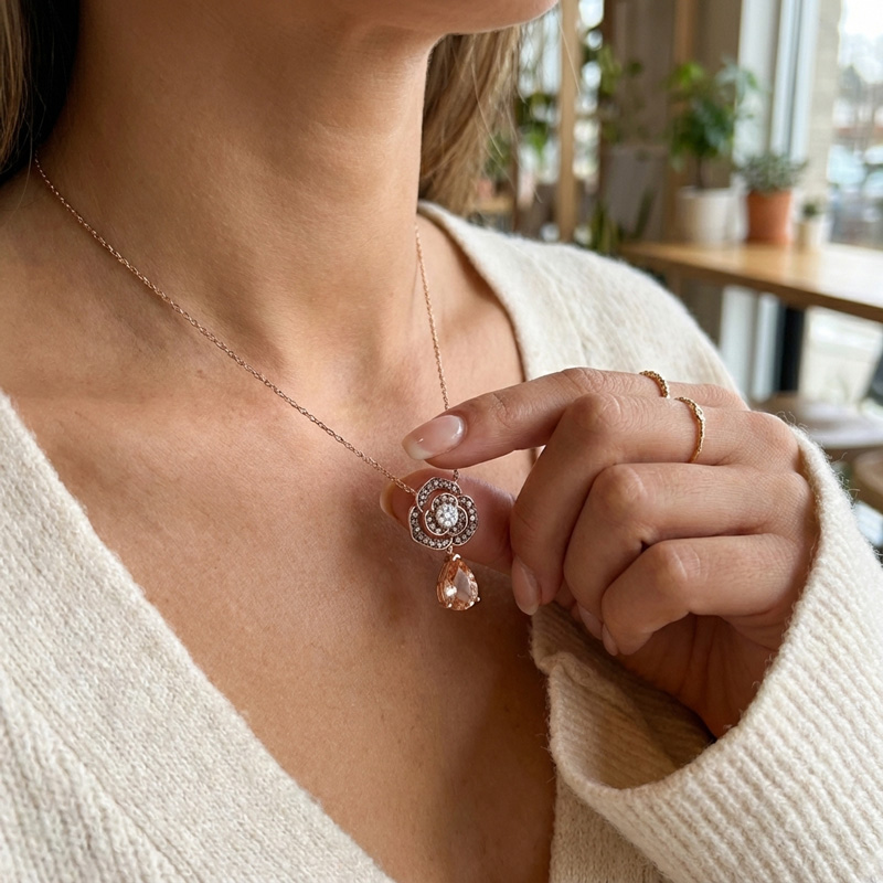 Sotiya Rose Synthetic Morganite Pear Cut Necklace Sterling Silver-Sotiya