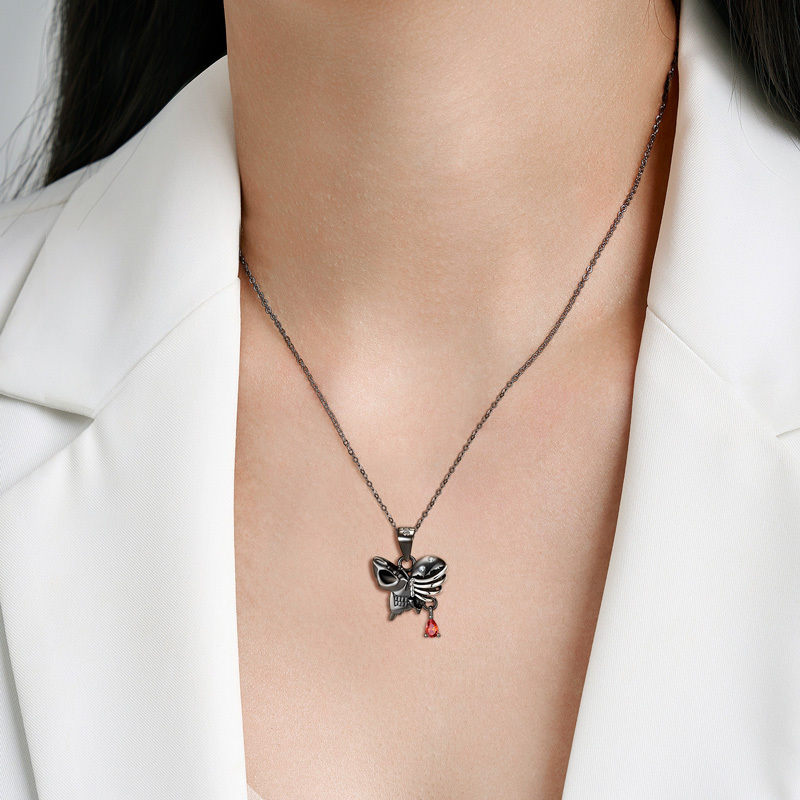 Sotiya Butterfly Skull Skeleton Necklace Sterling Silver-Sotiya