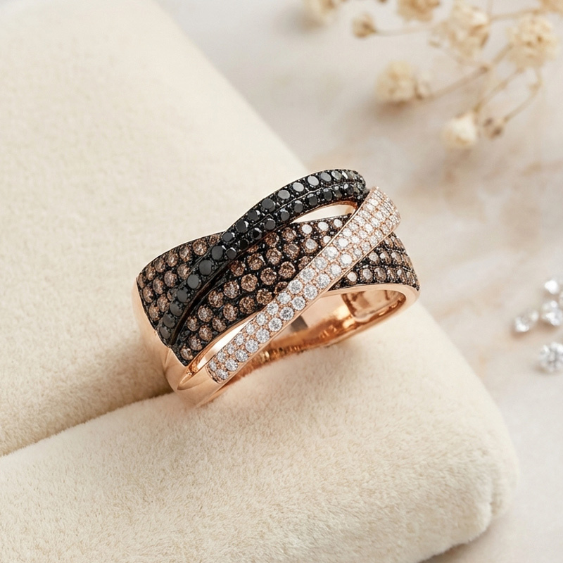 Sotiya Cross Design Round Cut Coffee Women's Wedding Ring Sterling Silver