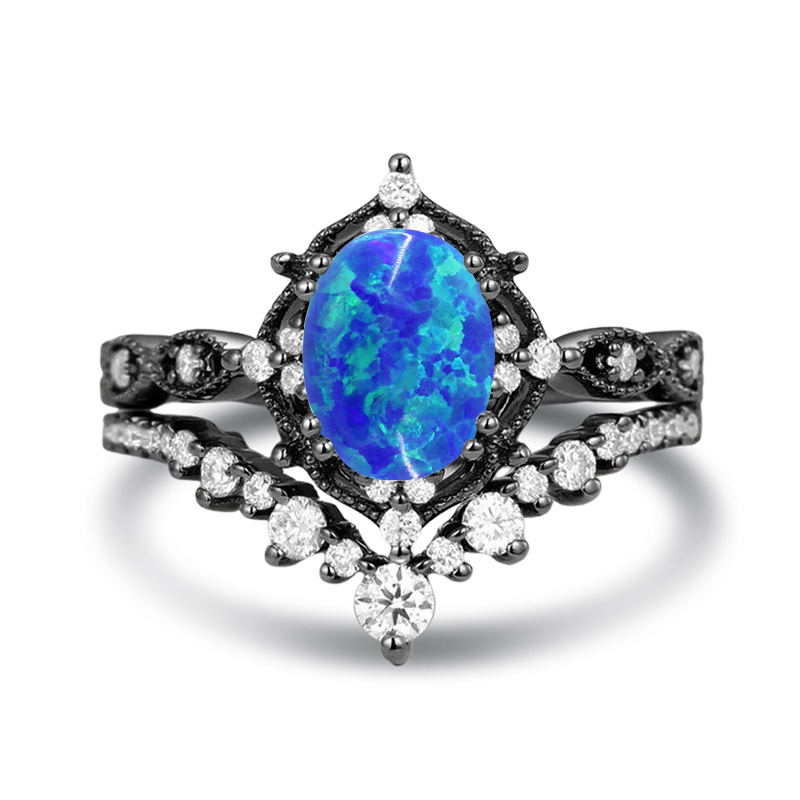 Sotiya Vintage Oval Cut Opal Wedding Bridal Ring Set Sterling Silver-Sotiya