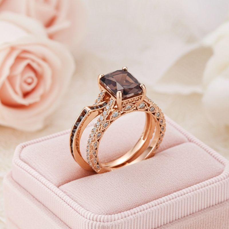 Sotiya Interchangeable Radiant Cut Coffee Wedding Bridal Ring Set