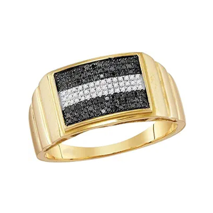 Sotiya Yellow Gold Round Black Enhanced Stone Stripe Men's Cluster Ring Sterling Silver-Sotiya