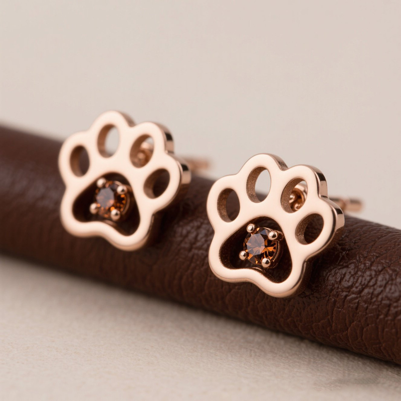 Sotiya Pet Cat Dog Paw Hallow Coffee Round Cut Stud Earrings Sterling Silver-Sotiya