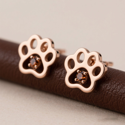 Sotiya Pet Cat Dog Paw Hallow Coffee Round Cut Stud Earrings Sterling Silver-Sotiya