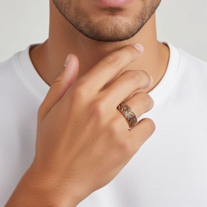 Sotiya Feather Design Unisex Coffee Chevron Band Ring Sterling Silver-Sotiya