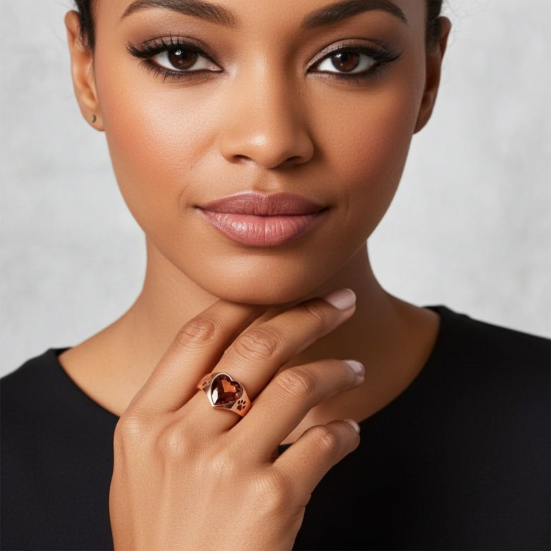 Sotiya Pet Cat Dog Paw Solitaire Coffee Heart Cut Engagement Ring Sterling Silver-Sotiya