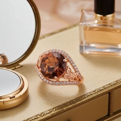 Sotiya Butterfly Round Cut Coffee Engagement Ring Sterling Silver-Sotiya