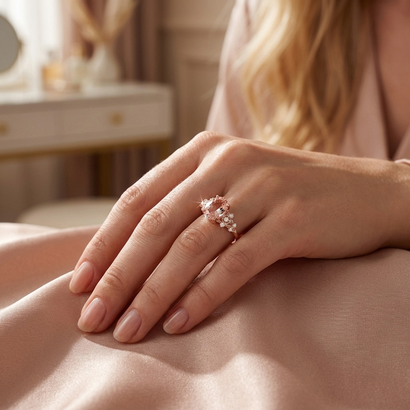 Sotiya Floral Sidestones Pink Oval Fantasy Starbrite Cut Engagement Ring Sterling Silver-Sotiya