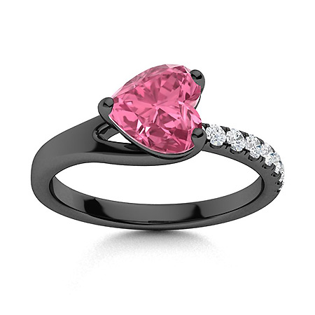Sotiya Split Shank Hot Pink Heart Cut Engagement Ring Sterling Silver-Sotiya