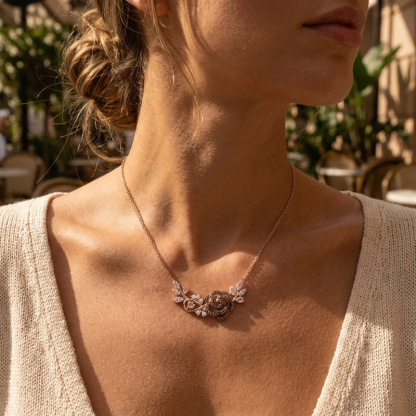 Sotiya Rose and Leaf Synthetic Morganite Necklace Sterling Silver-Sotiya