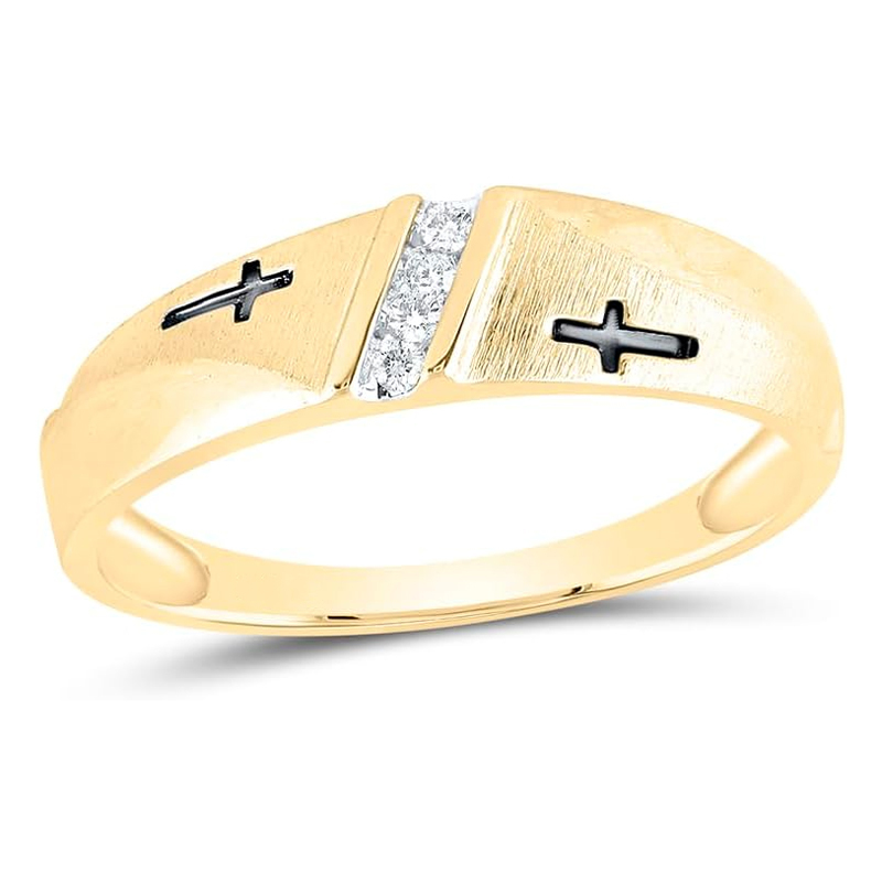 Sotiya Yellow Gold Round Cut Cross Faith Band Men's Wedding Ring Sterling Silver-Sotiya
