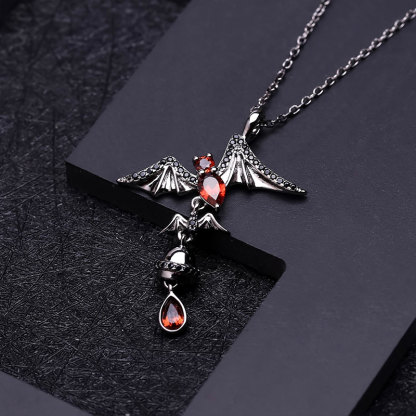 Sotiya Natural Gemstone Garnet Bat Design Necklace Sterling Silver-Sotiya