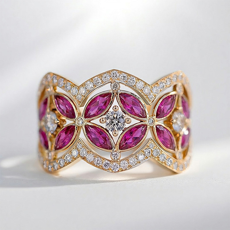 Sotiya Round and Marquise Cut Flower Ring Sterling Silver-Sotiya