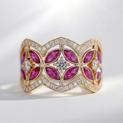 Sotiya Round and Marquise Cut Flower Ring Sterling Silver-Sotiya