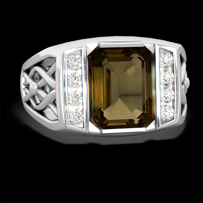 Sotiya Smoky Quartz Vine Ring Men's Wedding Ring Sterling Silver-Sotiya