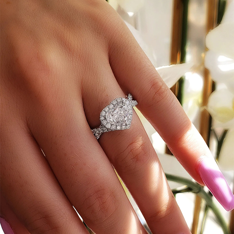 Sotiya Halo Heart Cut Twist Engagement Ring Sterling Silver