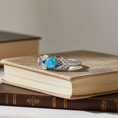 Sotiya Butterfly Round Cut Opal Engagement Ring Sterling Silver-Sotiya