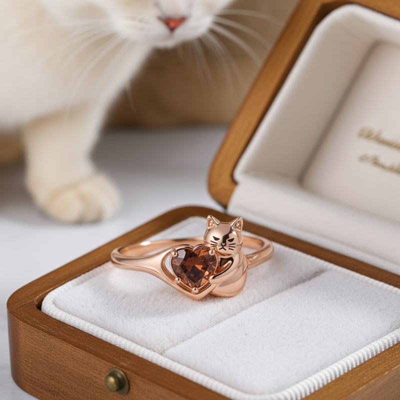 Sotiya Grumpy Cat Embraces Love Heart Coffee Cocktail Ring-Sotiya