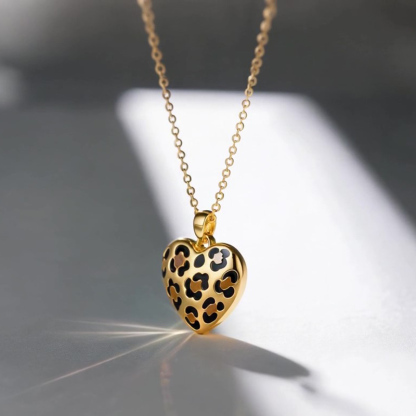 Sotiya Heart Leopard Print Coffee Enamel Necklace Sterling Silver