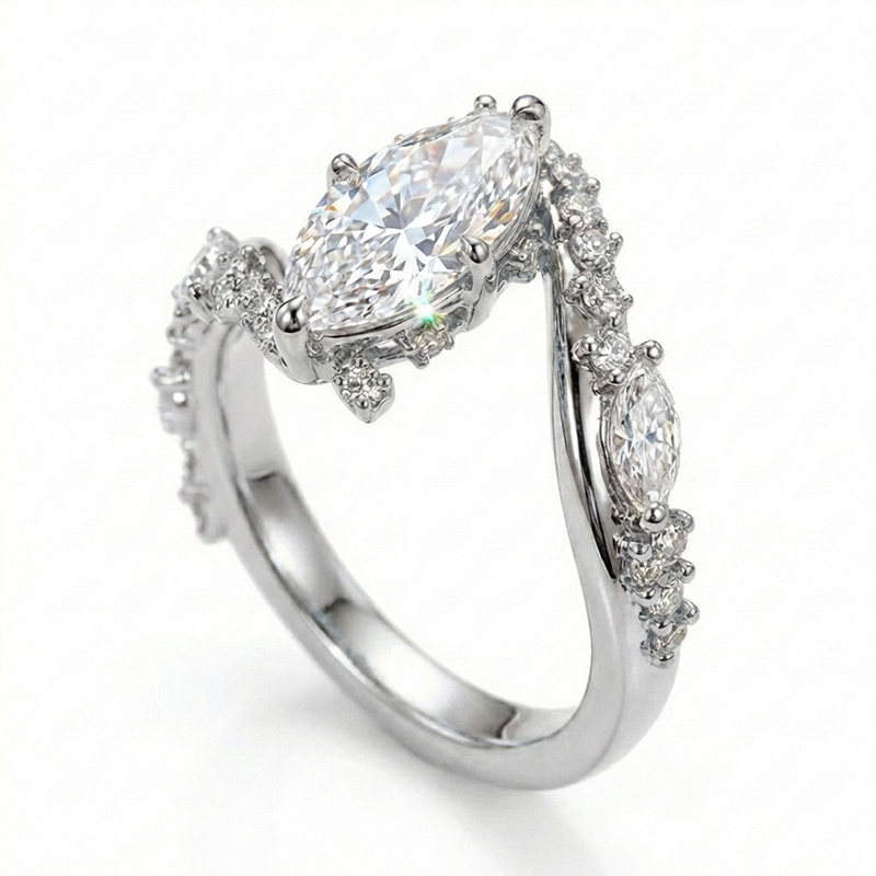 Sotiya Bypass Marquise Cut VVS Moissanite Engagement Ring Sterling Silver