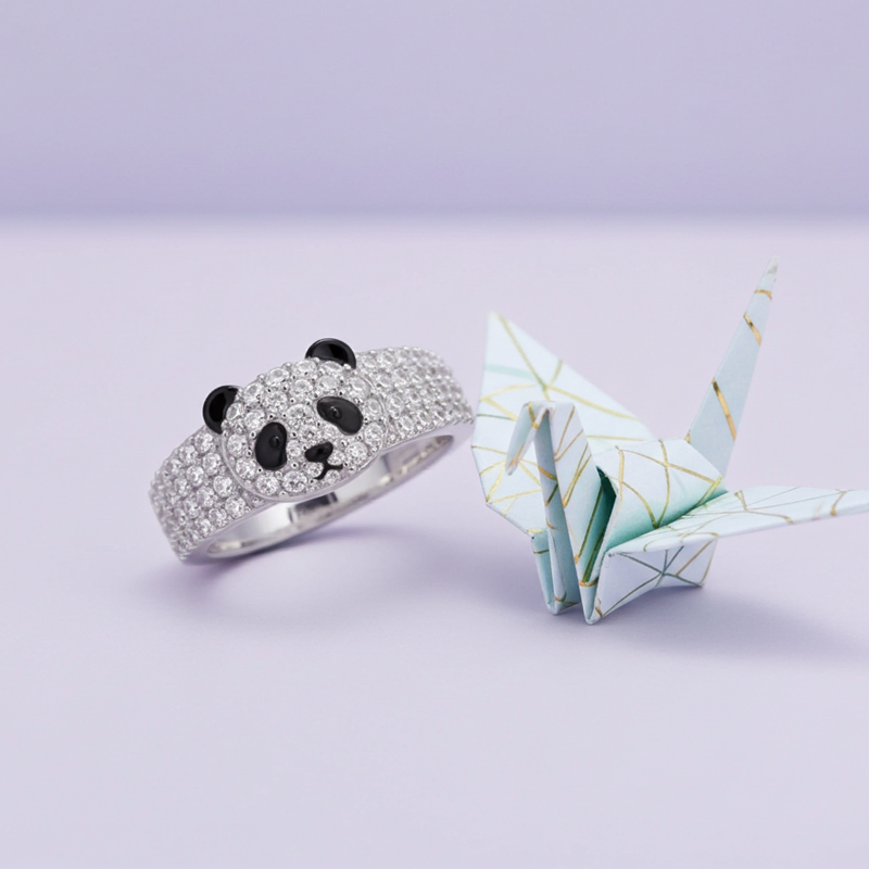 Sotiya Panda Black Enamel Cocktail Ring-Sotiya