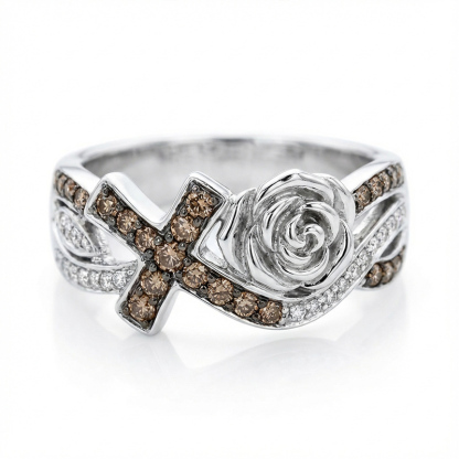 Sotiya Rose Design Faith Cross Coffee Cocktail Ring Sterling Silver-Sotiya
