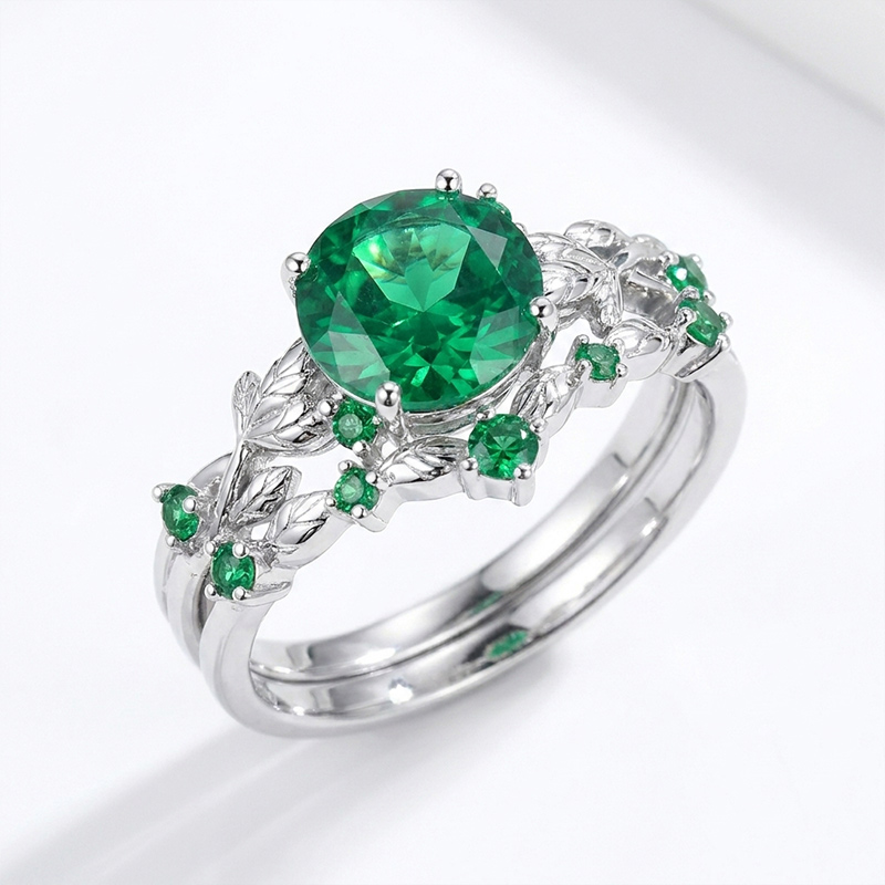 Sotiya Nature Inspired Round Cut Wedding Bridal Ring Set Sterling Silver