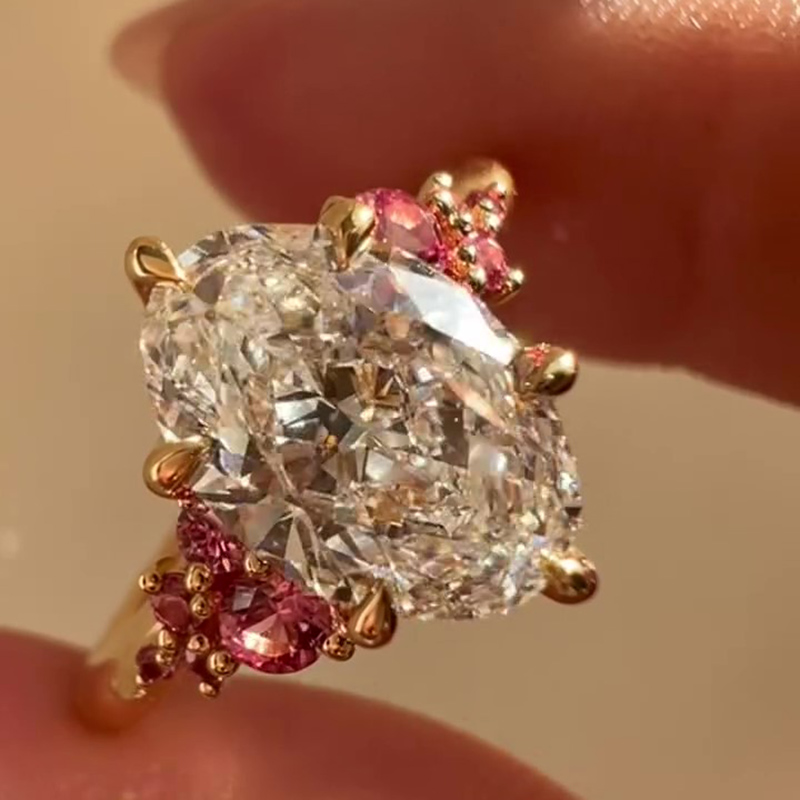 Sotiya Oval Cut Sidestones Petal Prongs Engagement Ring Sterling Silver-Sotiya