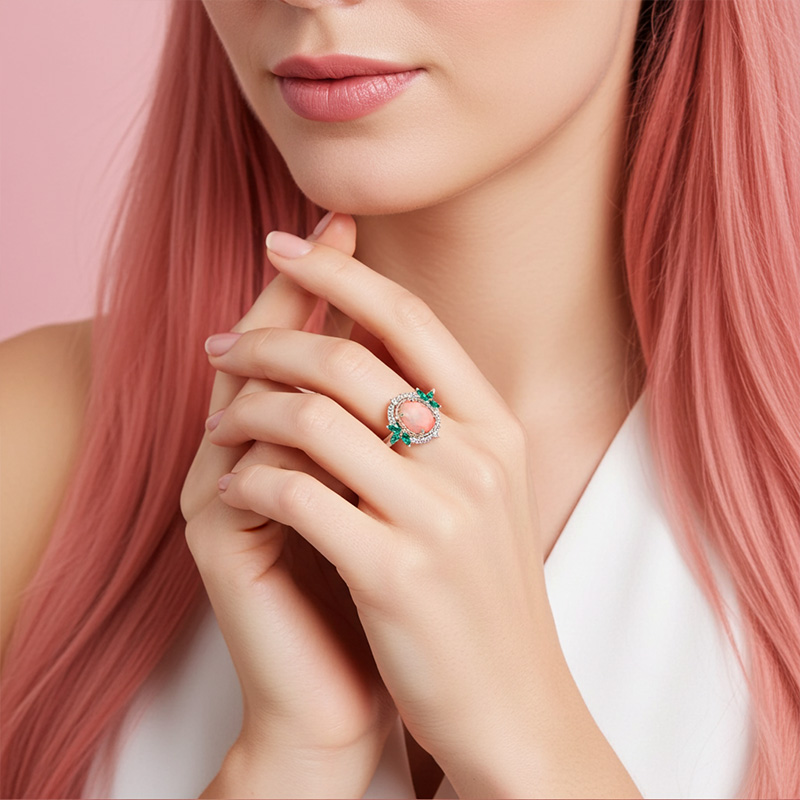 Sotiya Art Deco Oval Cut Opal Engagement Ring Sterling Silver-Sotiya