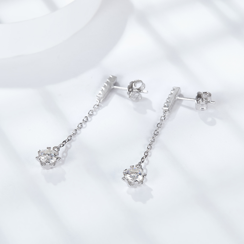 Sotiya Snowflake Round Cut Moissanite Drop Earrings Sterling Silver-Sotiya