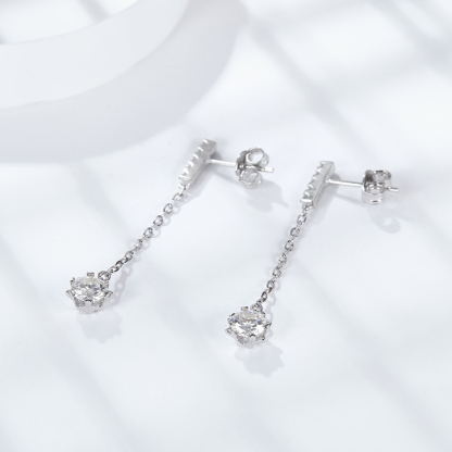 Sotiya Snowflake Round Cut Moissanite Drop Earrings Sterling Silver-Sotiya