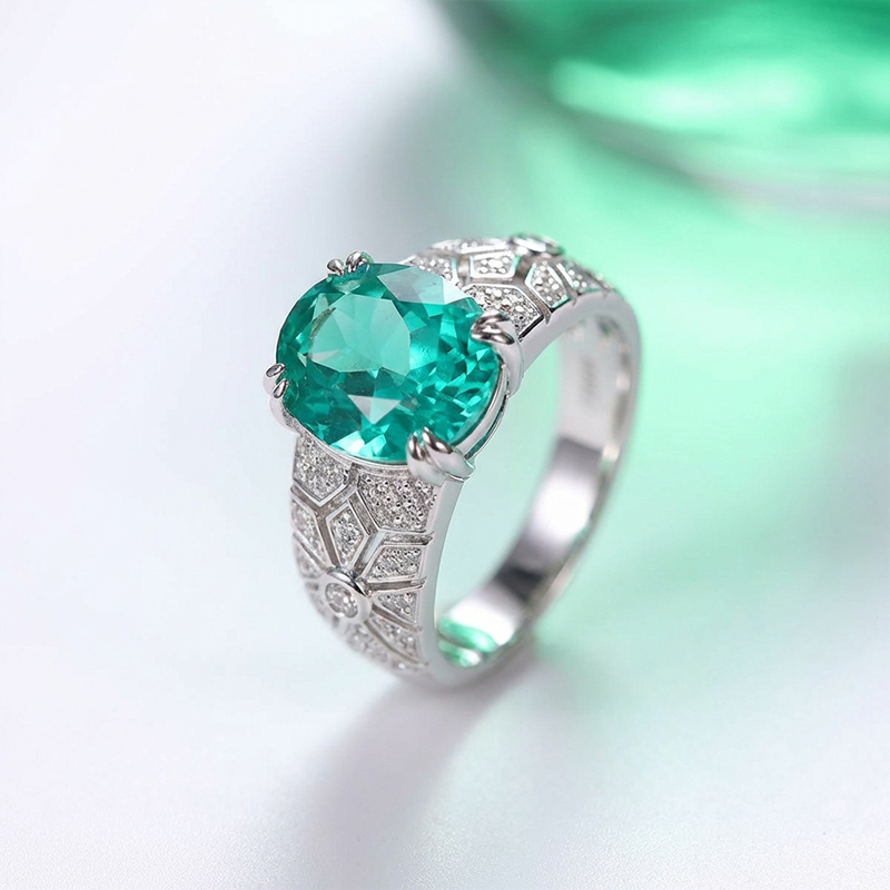 Sotiya Vintage Lab Grown Paraiba Oval Cut Engagement Ring Sterling Silver