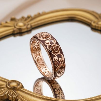 Sotiya Victorian Rococo Flower Enamel Round Cut Coffee Women's Wedding Ring Sterling Silver-Sotiya