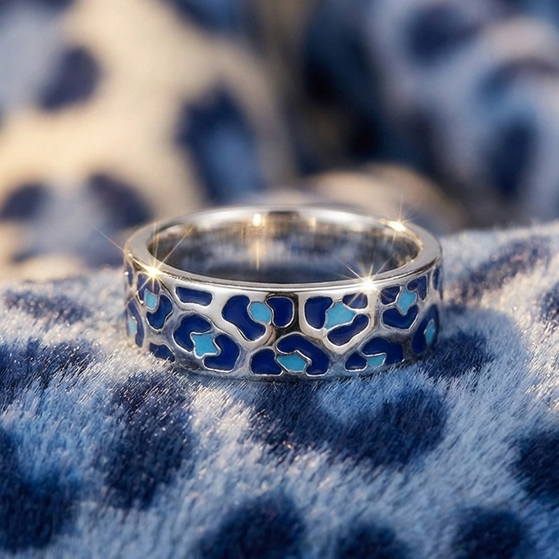 Sotiya Leopard Print Coffee Enamel Ring Sterling Silver-Sotiya