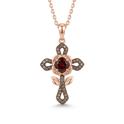 Sotiya Rose Design Faith Cross Coffee Round Cut Necklace Sterling Silver-Sotiya