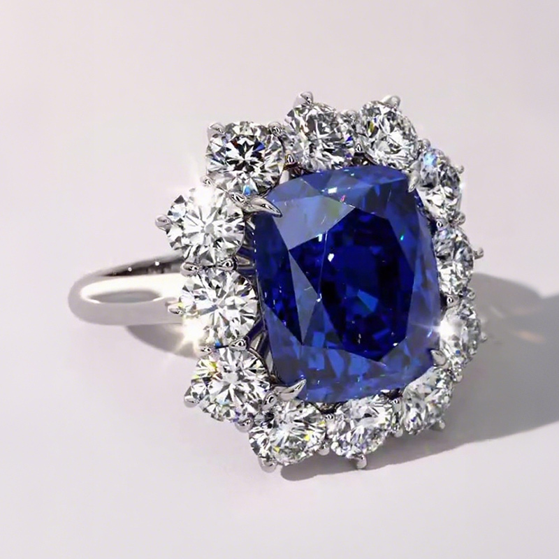 Sotiya Halo Rec Cushion Cut Engagement Ring Sterling Silver-Sotiya