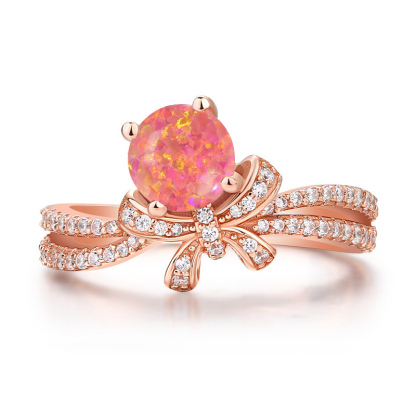 Sotiya Round Cut Opal Bowknot Engagement Ring Sterling Silver-Sotiya